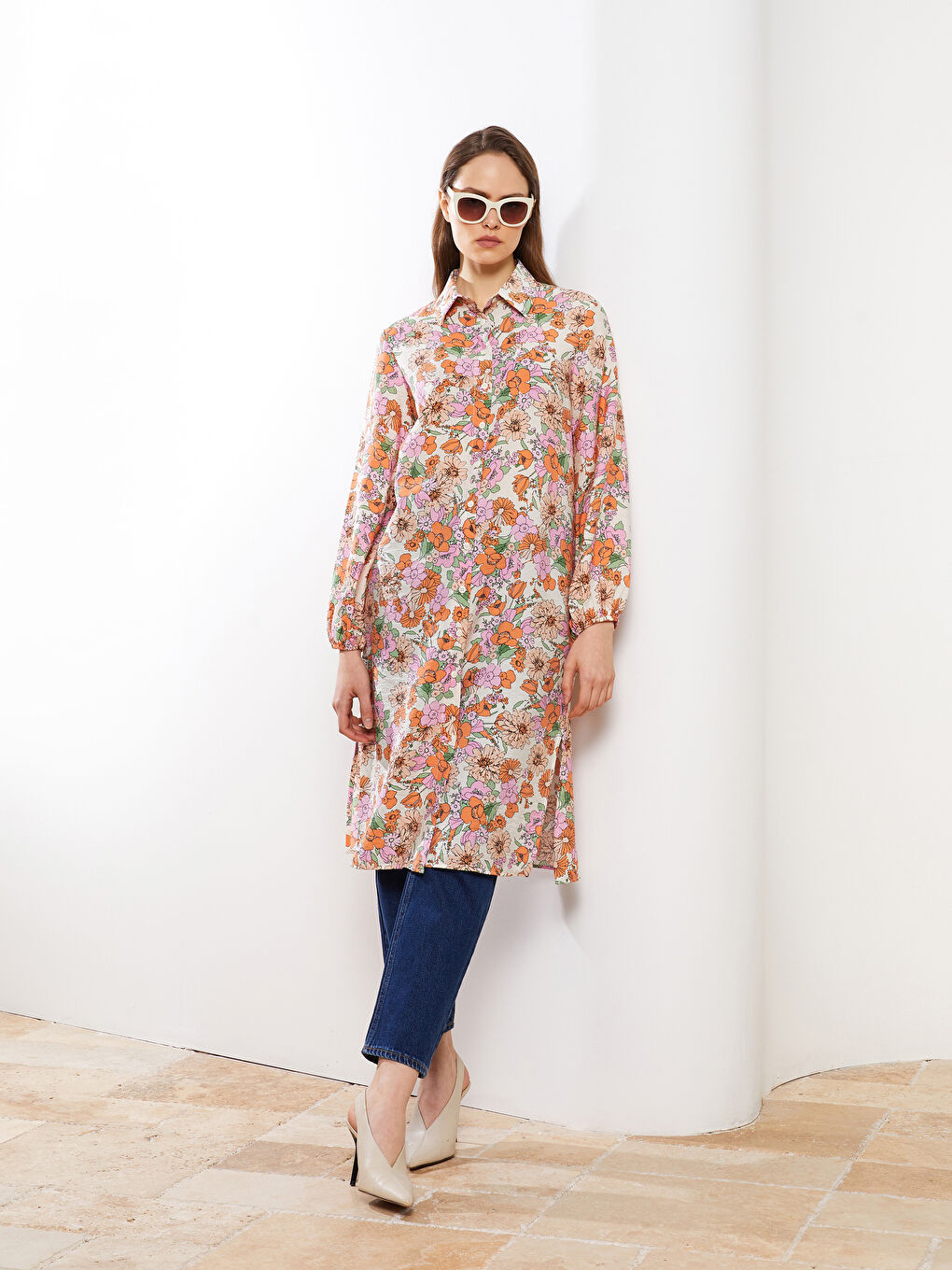 Floral Long Sleeve Women's Shirt Tunic-1