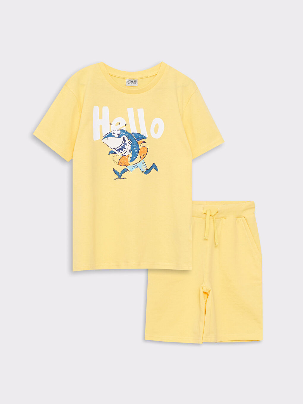 Sarı Bisiklet Yaka Baskılı Kısa Kollu Erkek Çocuk Tişört ve Şort