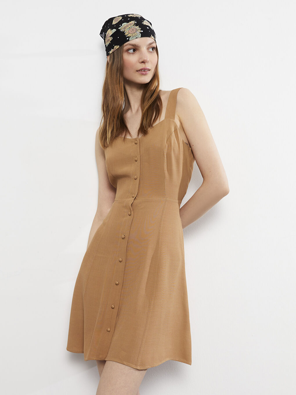 Heart Collar Plain Viscose Women's Dress-2