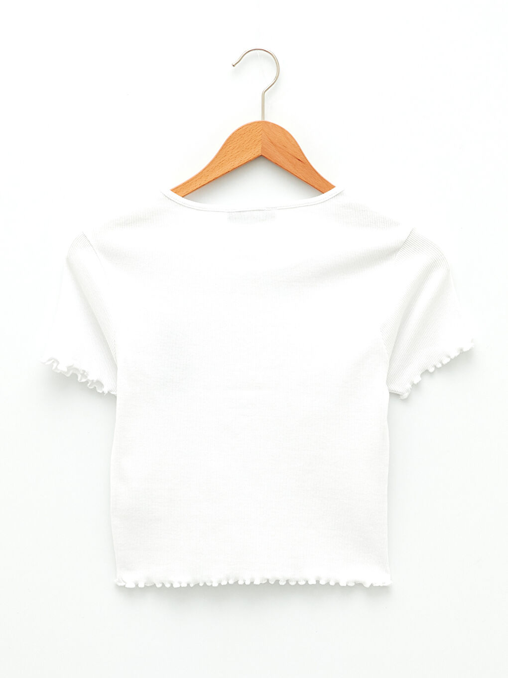 Beyaz Bisiklet Yaka Baskılı Kısa Kollu Kadın Crop-5