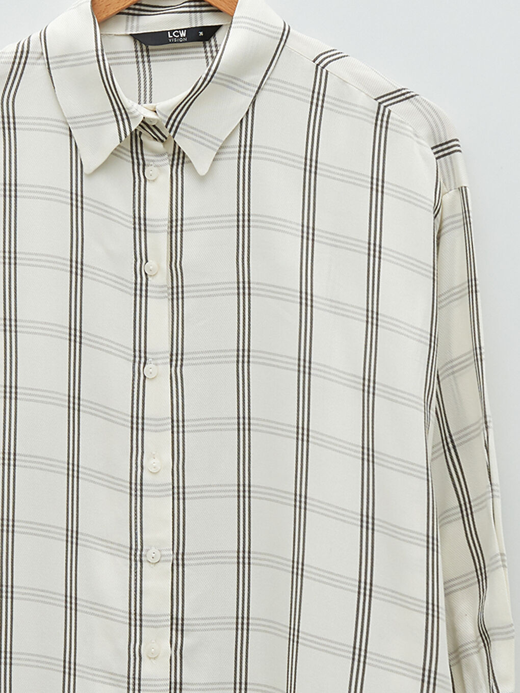 Cămașă pentru Femei cu Închidere Frontală cu Nasturi, Carouri, Mânecă Lungă, Supradimensionată, Țesătură Gabardină-7