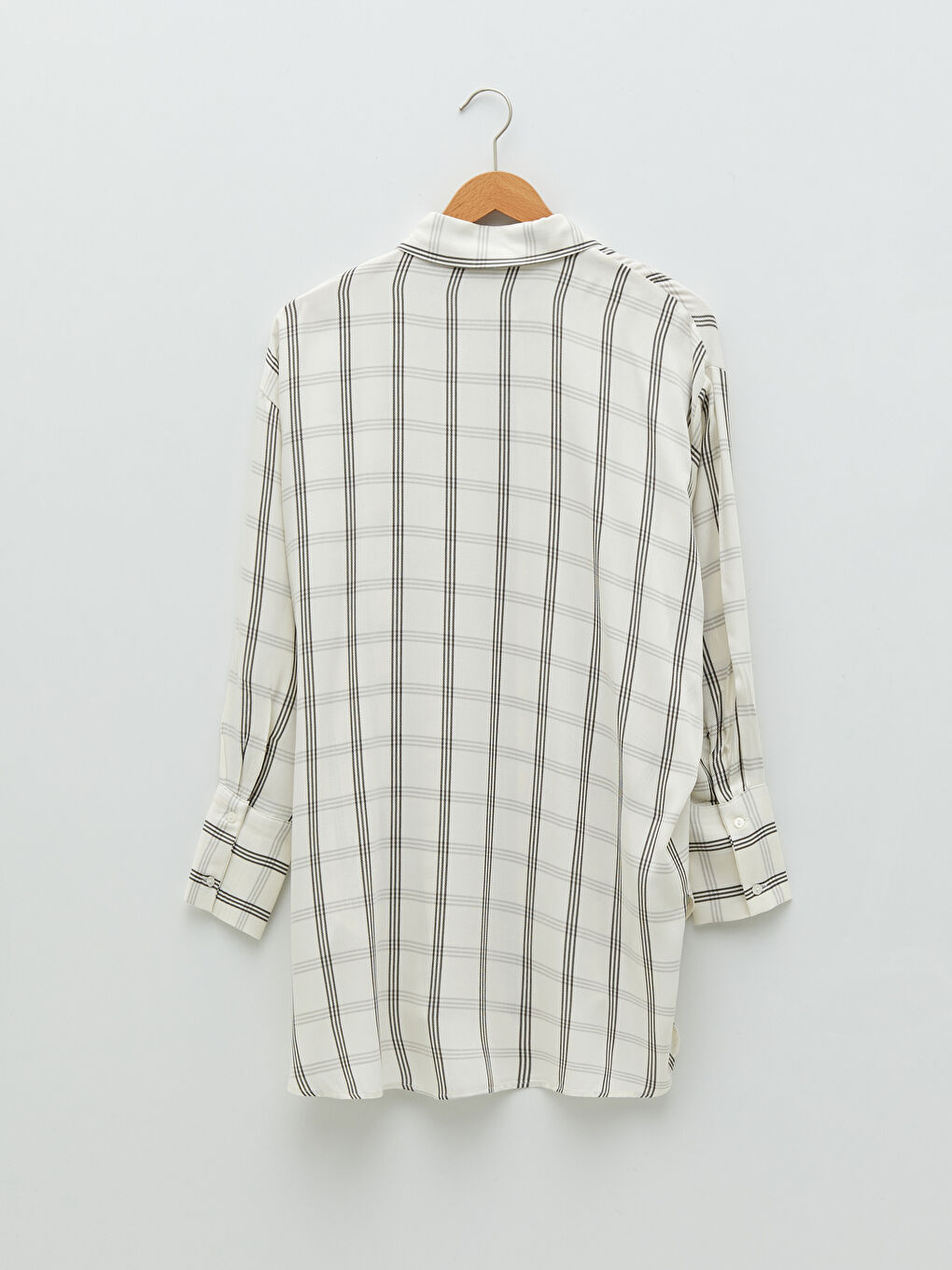 Cămașă pentru Femei cu Închidere Frontală cu Nasturi, Carouri, Mânecă Lungă, Supradimensionată, Țesătură Gabardină-6