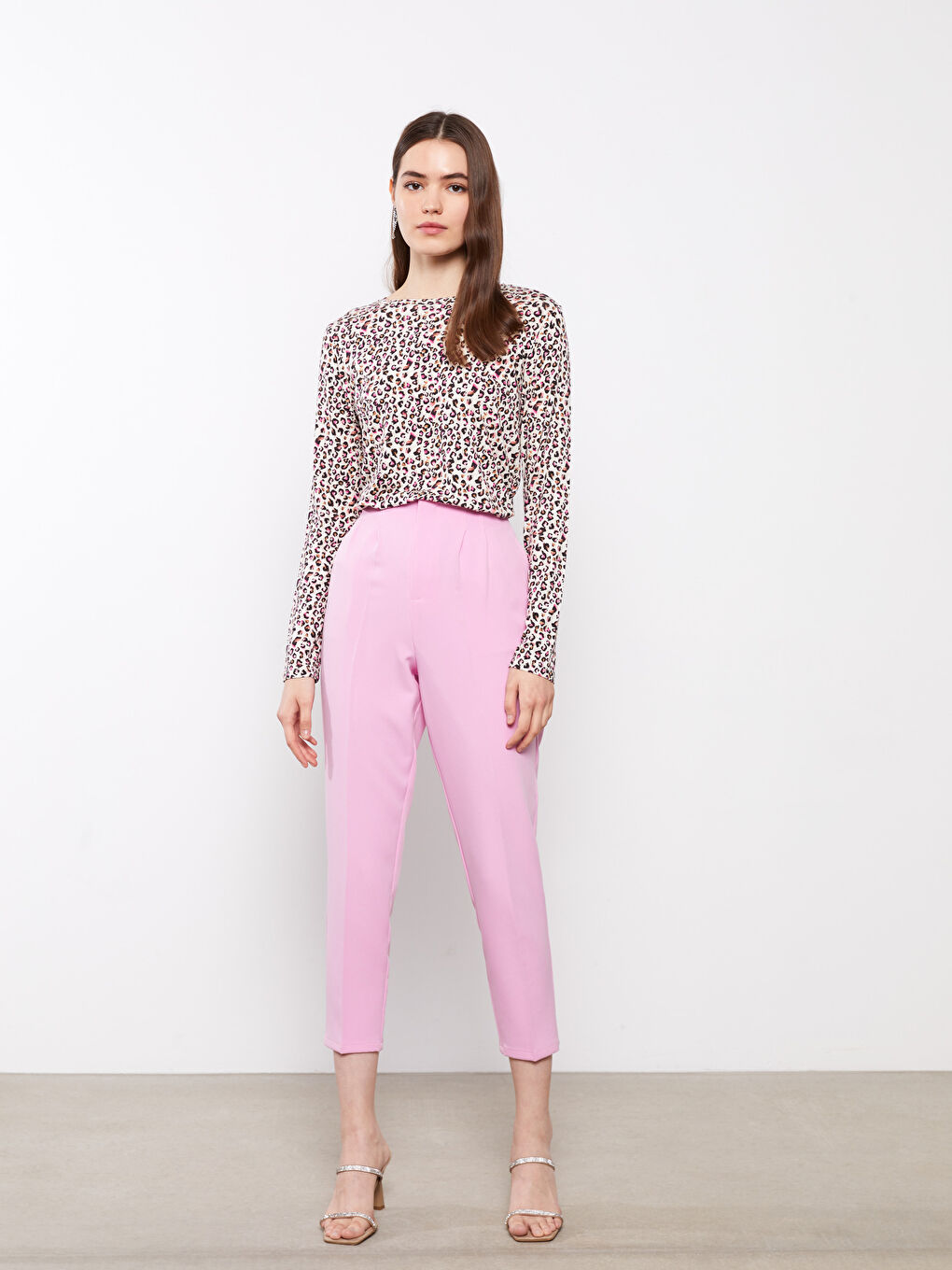 Karışık Bisiklet Yaka Desenli Uzun Kollu Kadın Tişört-1