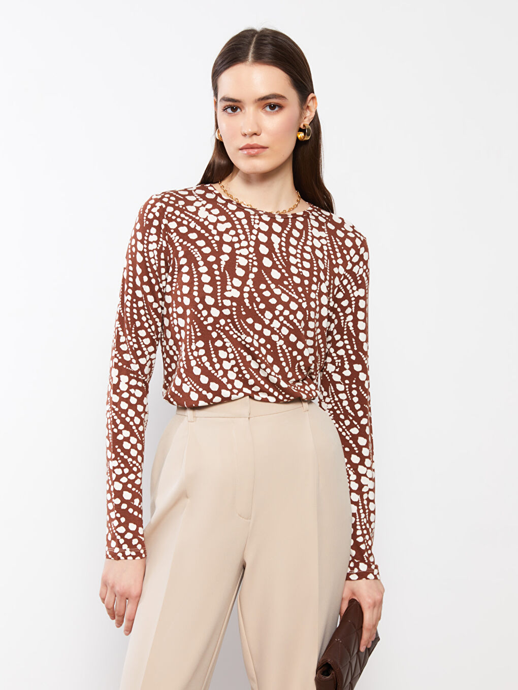 LCWAIKIKI Classic Crew Neck Patterned Long Sleeve Women's T-Shirt -S2G973Z8-LTR