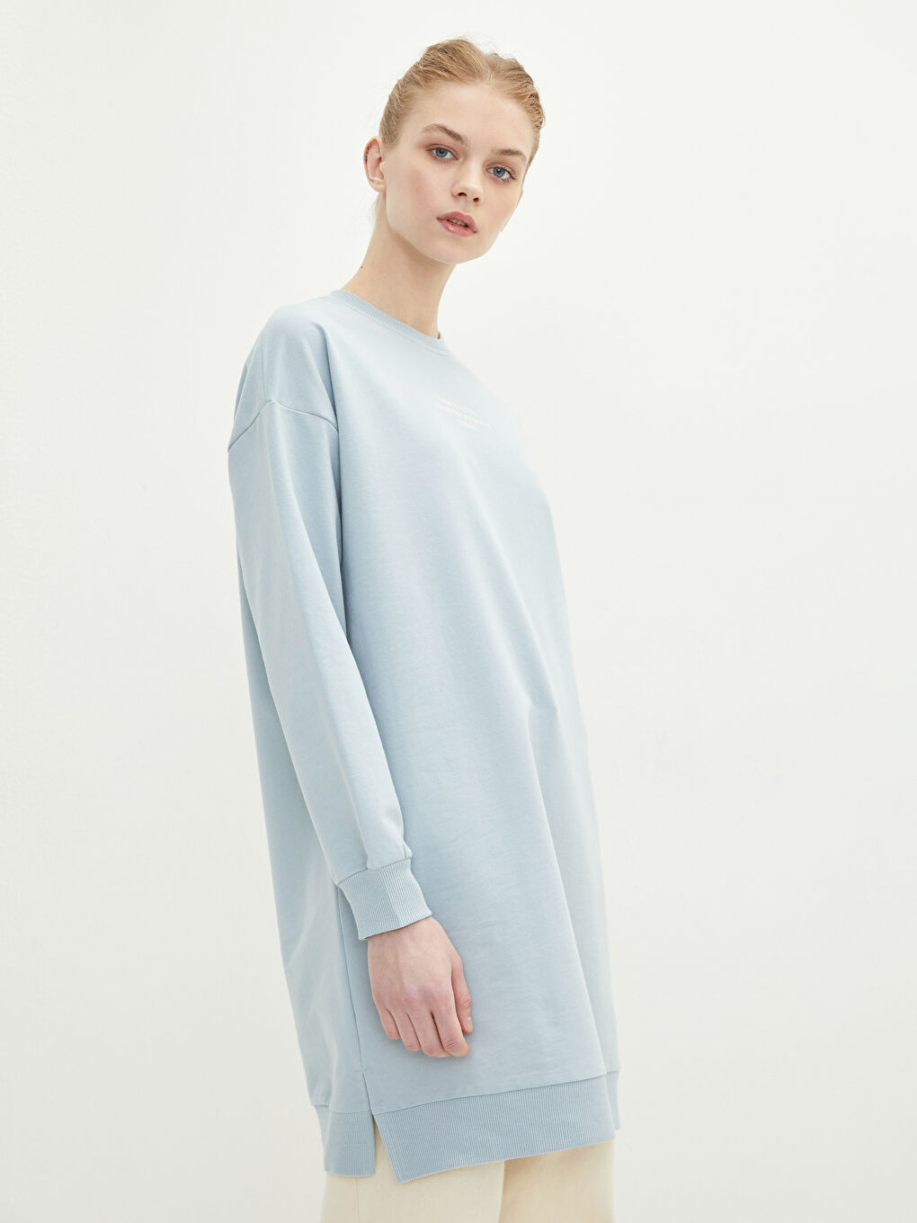 Mavi Bisiklet Yaka Yazı Baskılı Uzun Kollu Kadın Sweatshirt Tunik-2