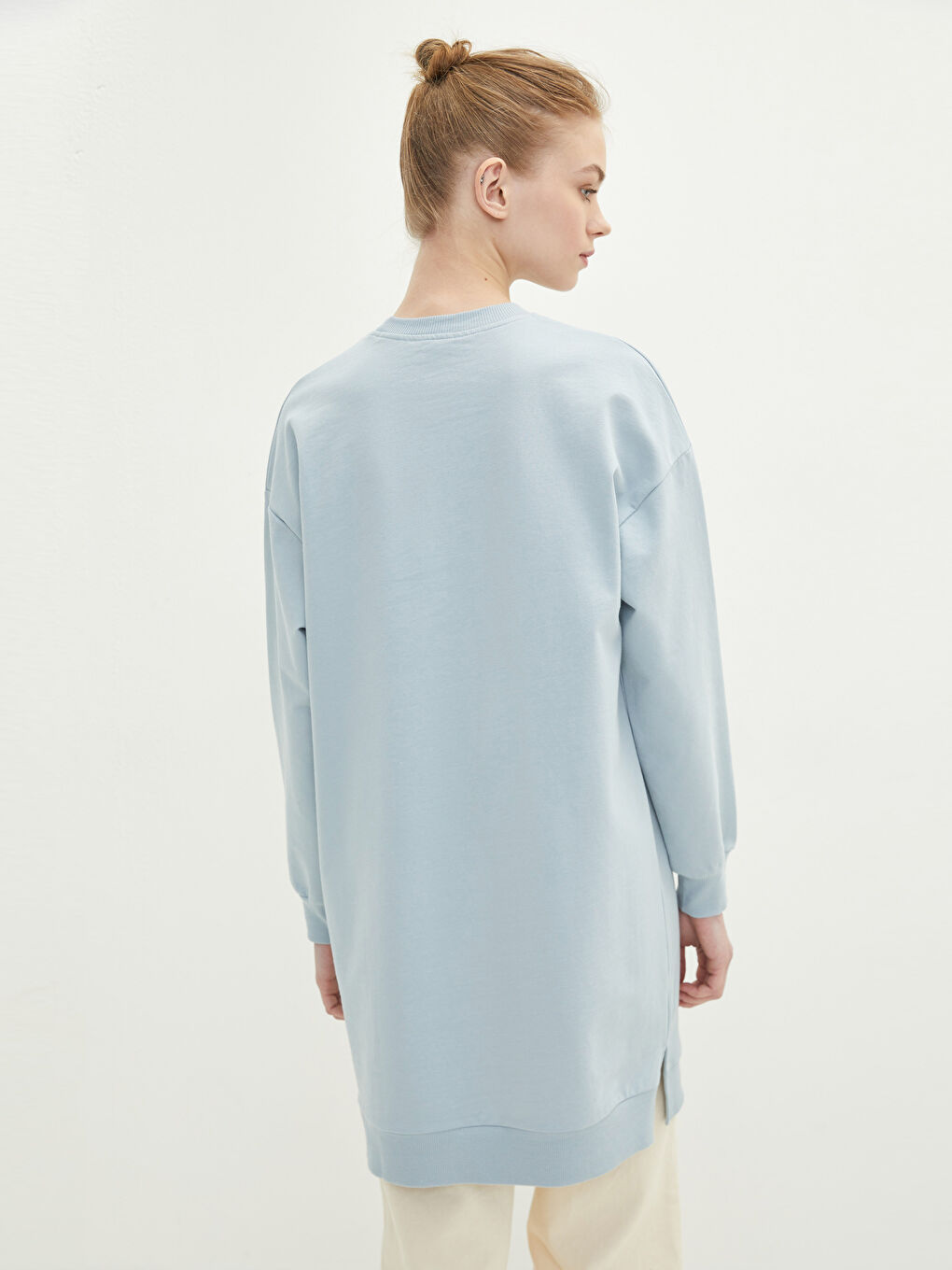 Mavi Bisiklet Yaka Yazı Baskılı Uzun Kollu Kadın Sweatshirt Tunik-4