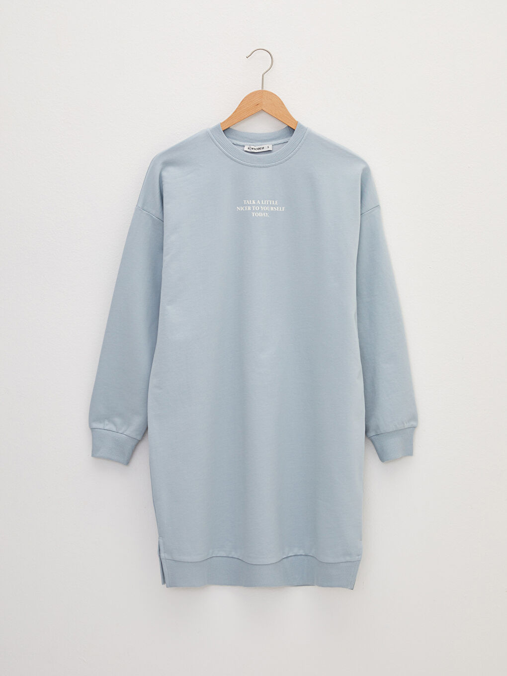 Mavi Bisiklet Yaka Yazı Baskılı Uzun Kollu Kadın Sweatshirt Tunik-5