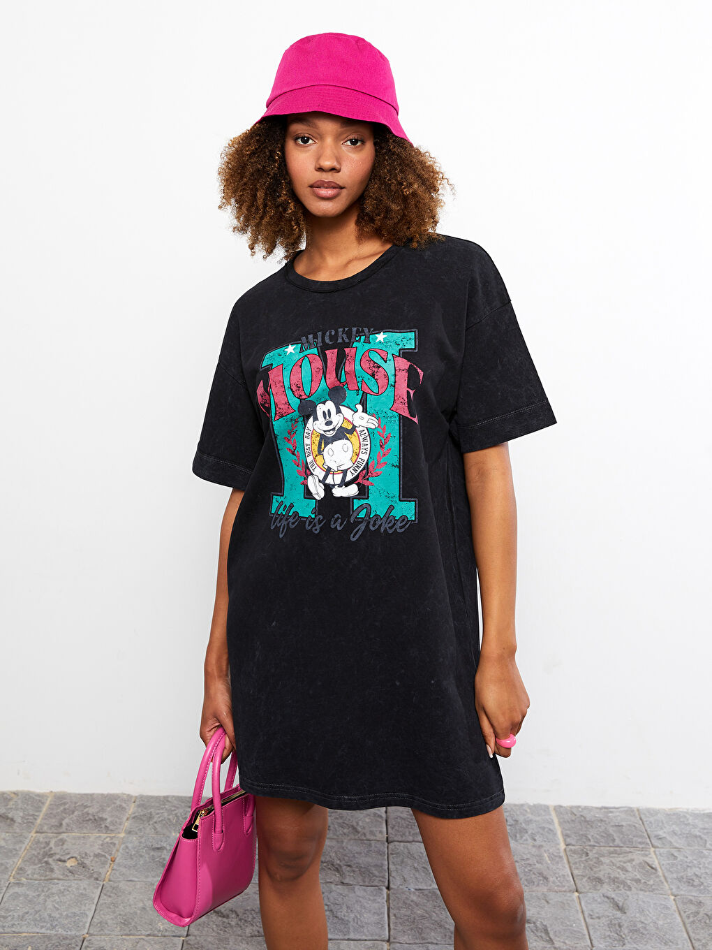 Crew Neck Mickey Mouse Printed Short Sleeve Cotton Women's Dress -S2G994Z8-QT6