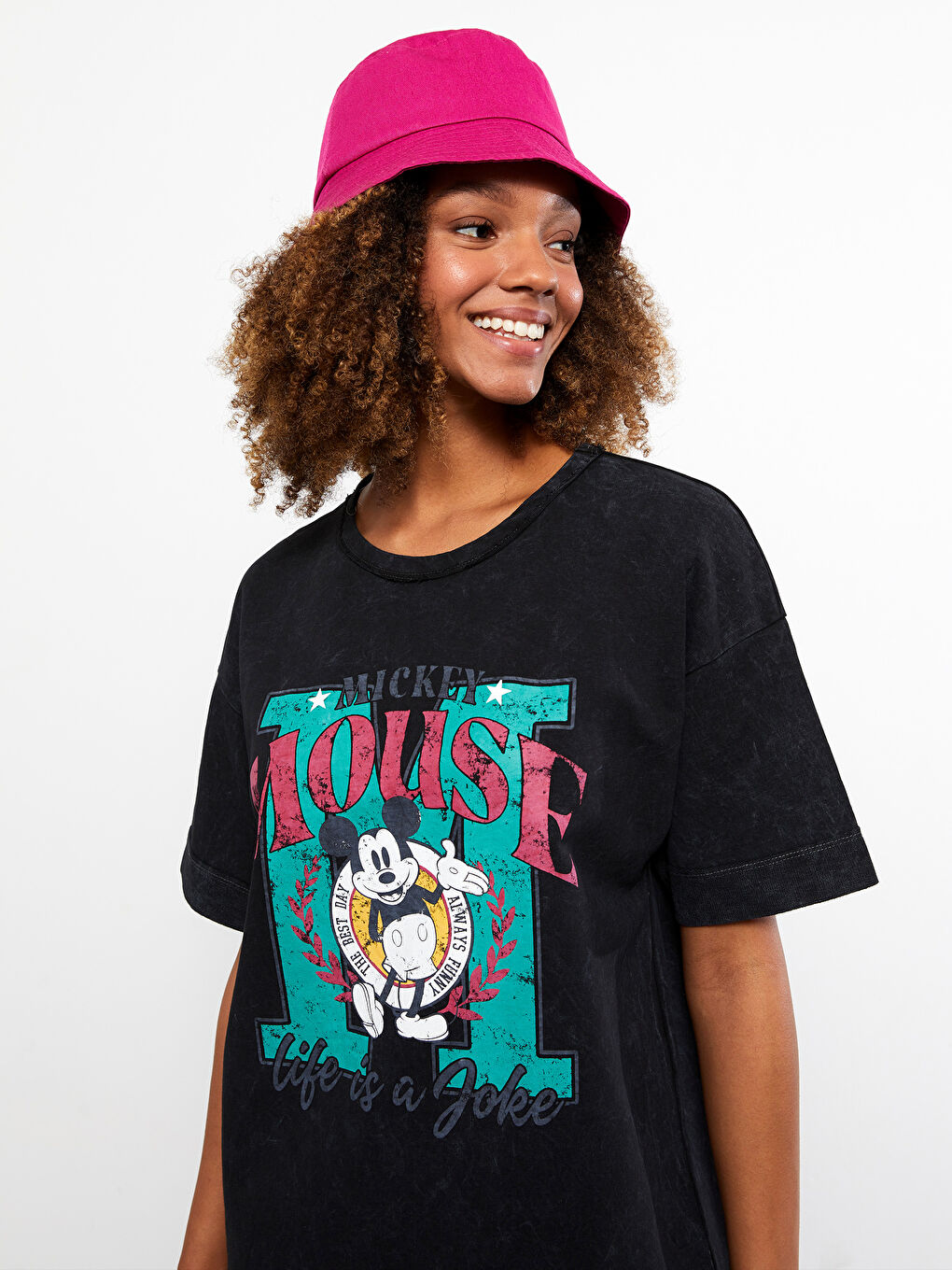 Crew Neck Mickey Mouse Printed Short Sleeve Cotton Women's Dress -S2G994Z8-QT6