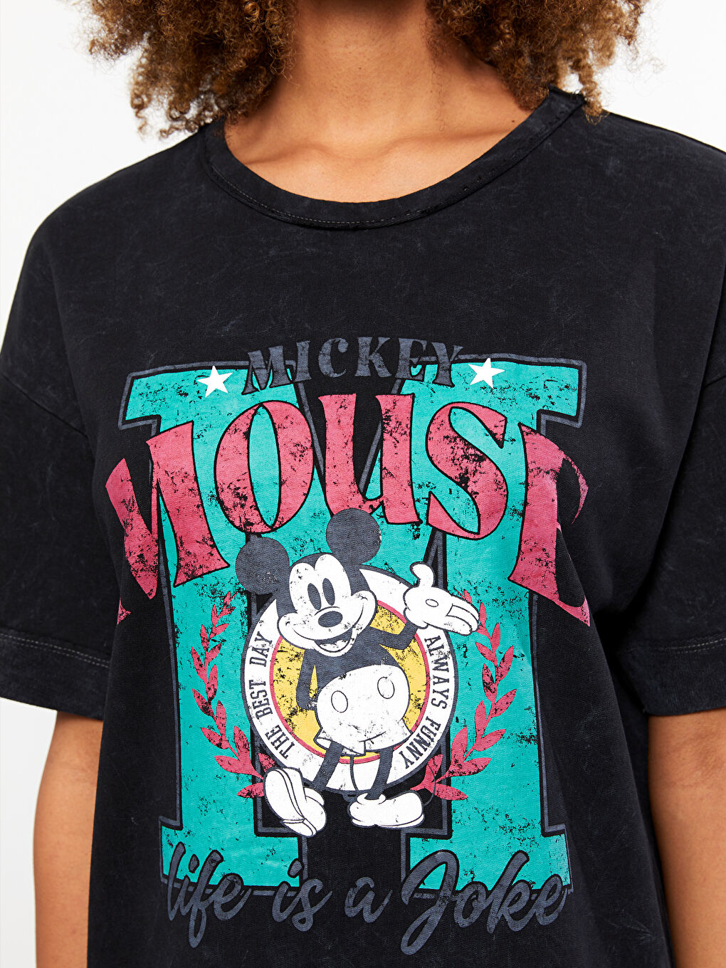 Crew Neck Mickey Mouse Printed Short Sleeve Cotton Women's Dress -S2G994Z8-QT6