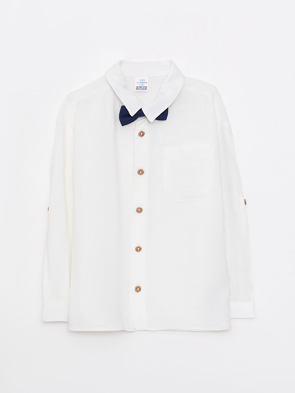 قميص أولاد رضع كم طويل سادة مع بابيون - طقم 2 قطع