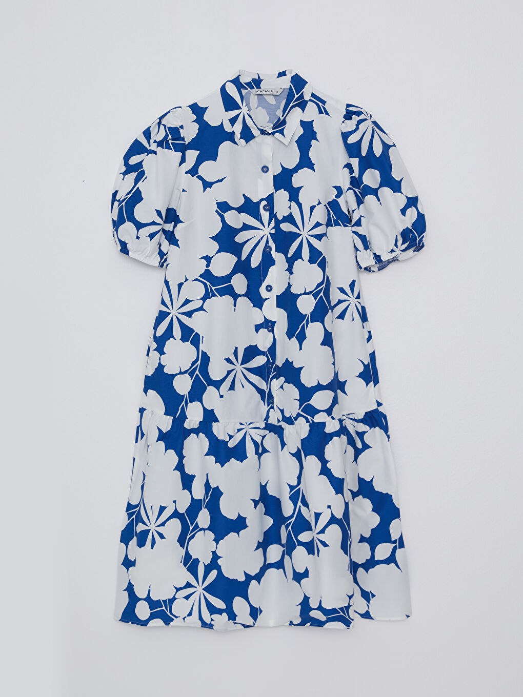 فستان للسيدات بوبلين بياقة قميص مُزهر كم قصير-4