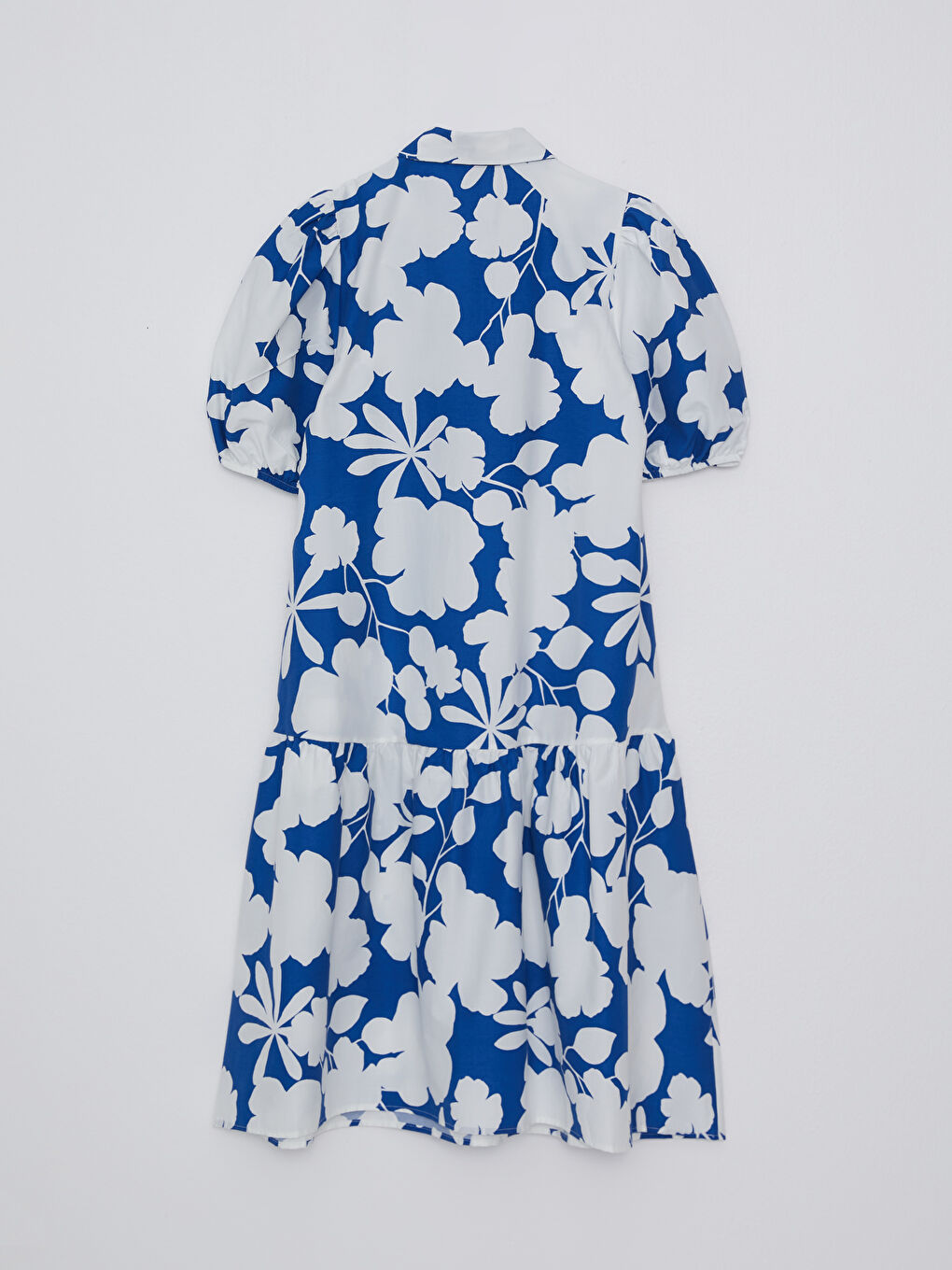 فستان للسيدات بوبلين بياقة قميص مُزهر كم قصير-5