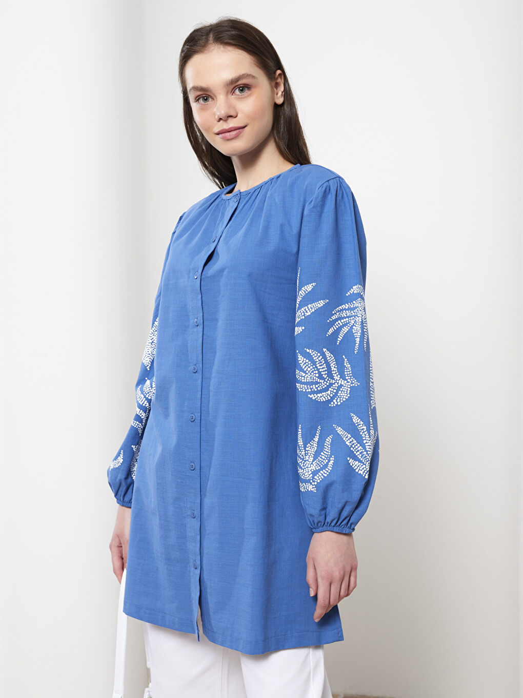 Crew Neck Printed Long Sleeve Cotton Women's Tunic