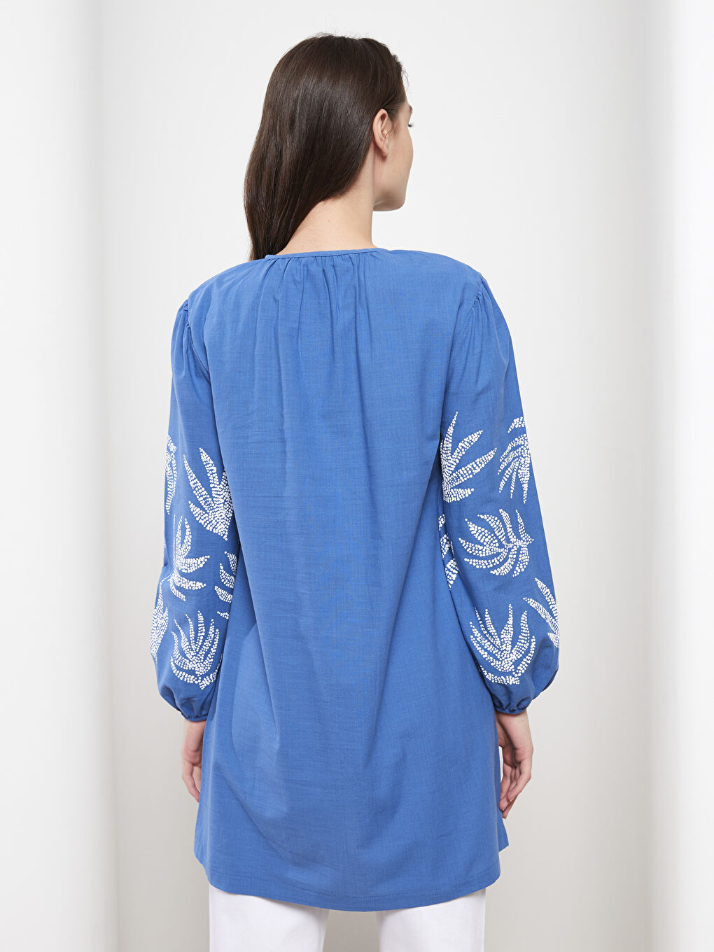 Crew Neck Printed Long Sleeve Cotton Women's Tunic-4