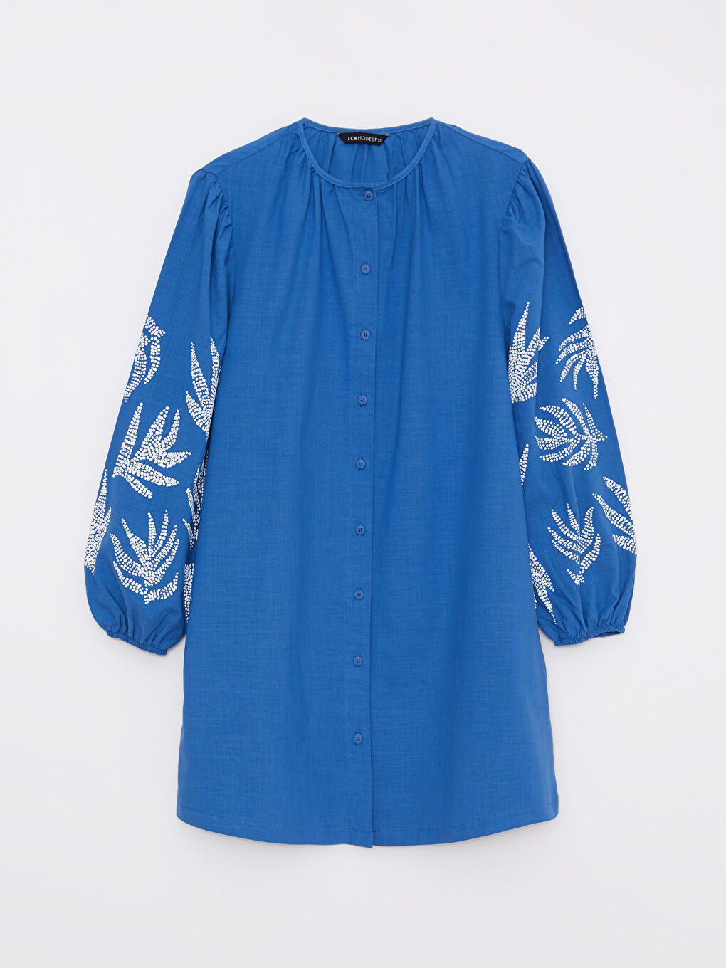 Crew Neck Printed Long Sleeve Cotton Women's Tunic-5