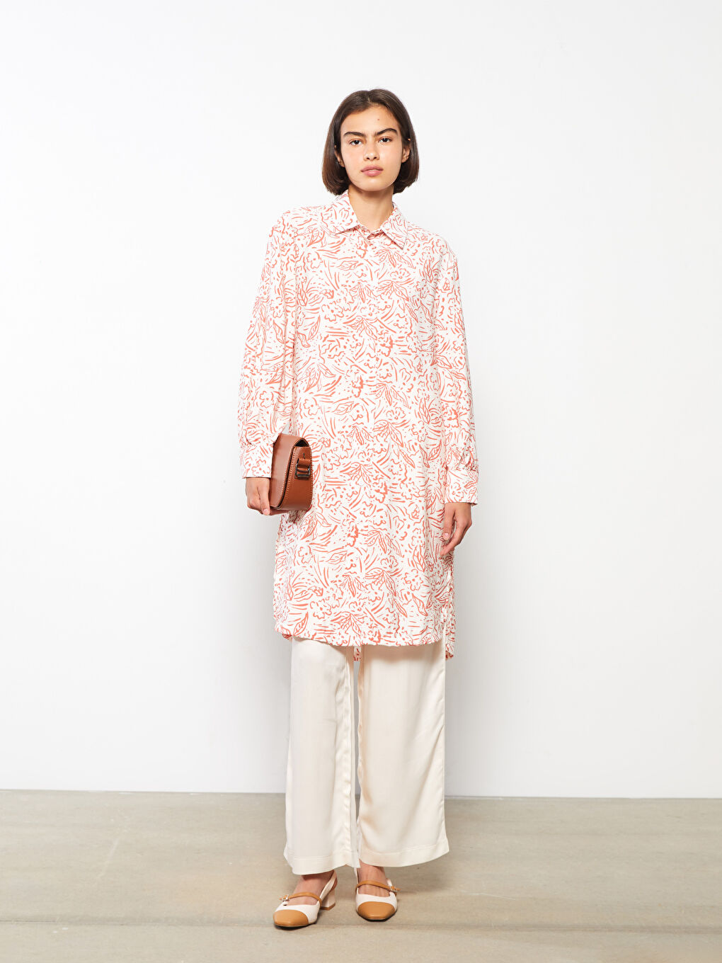 Kahverengi Desenli Kadın Gömlek Tunik-2