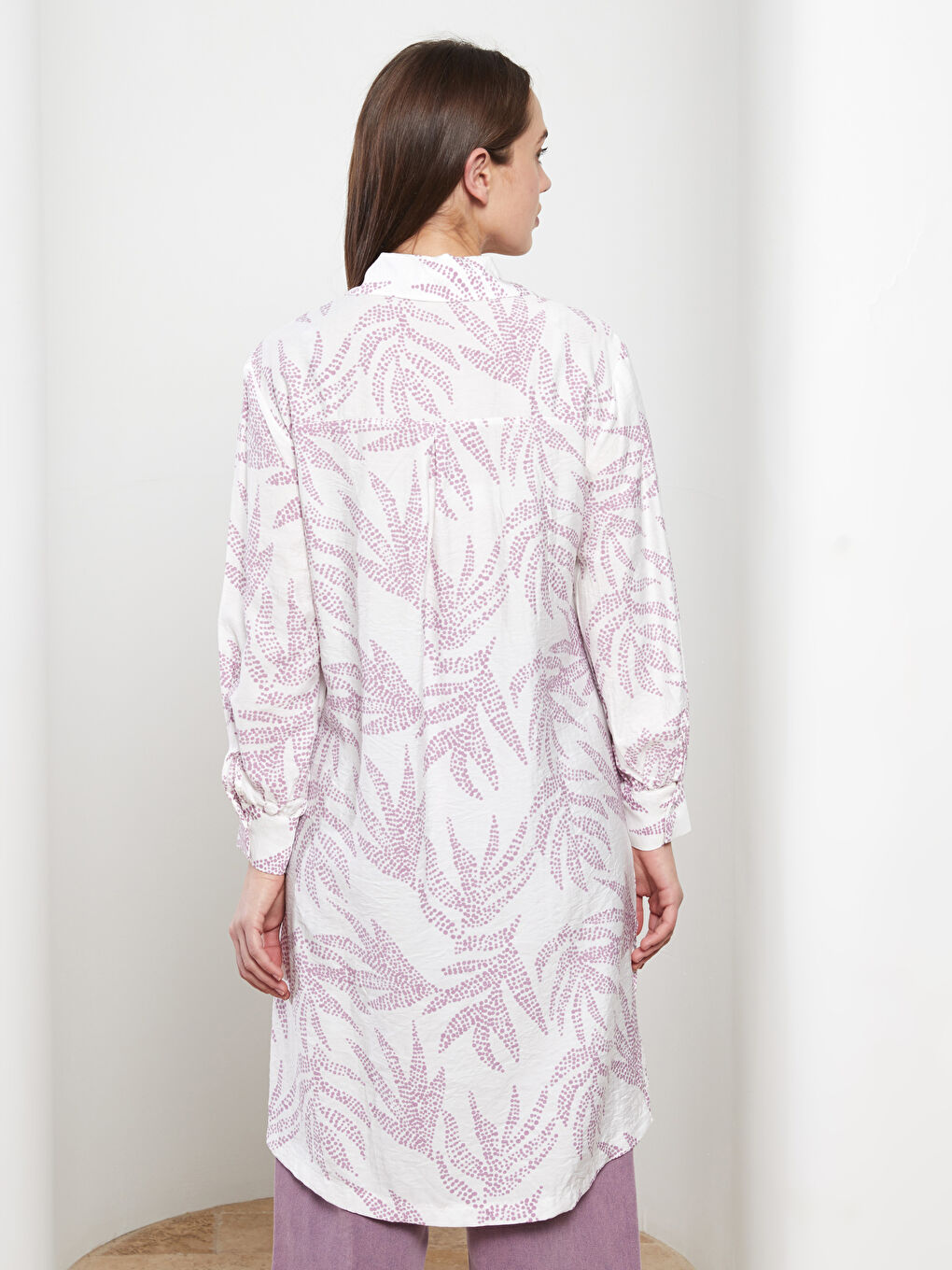 Ekru Desenli Kadın Gömlek Tunik-4