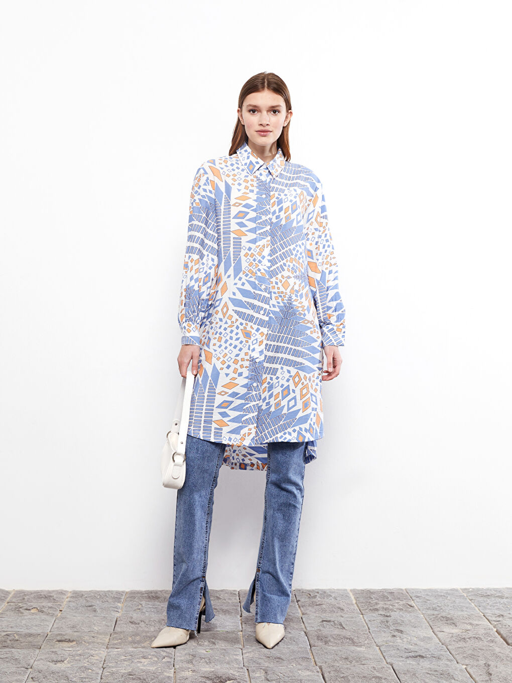 Turuncu Desenli Kadın Gömlek Tunik-1