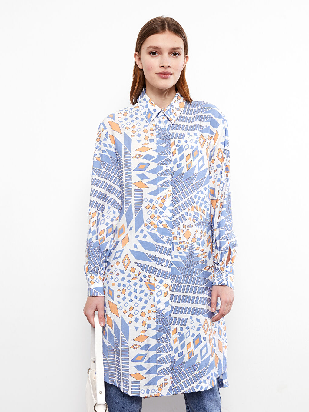 Turuncu Desenli Kadın Gömlek Tunik-2