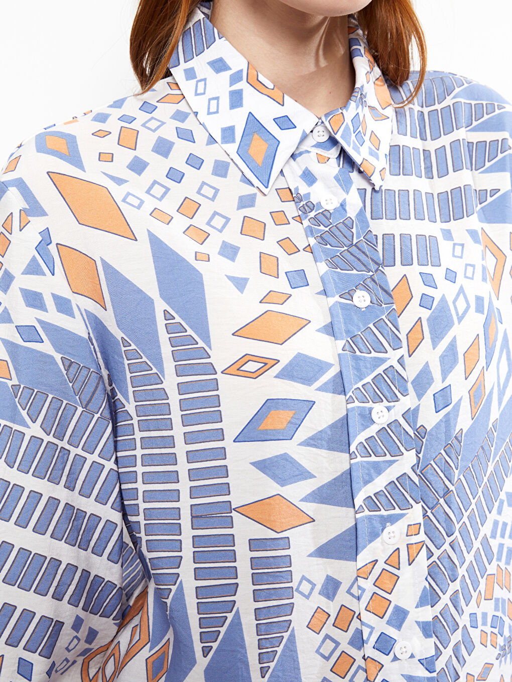 Turuncu Desenli Kadın Gömlek Tunik-3