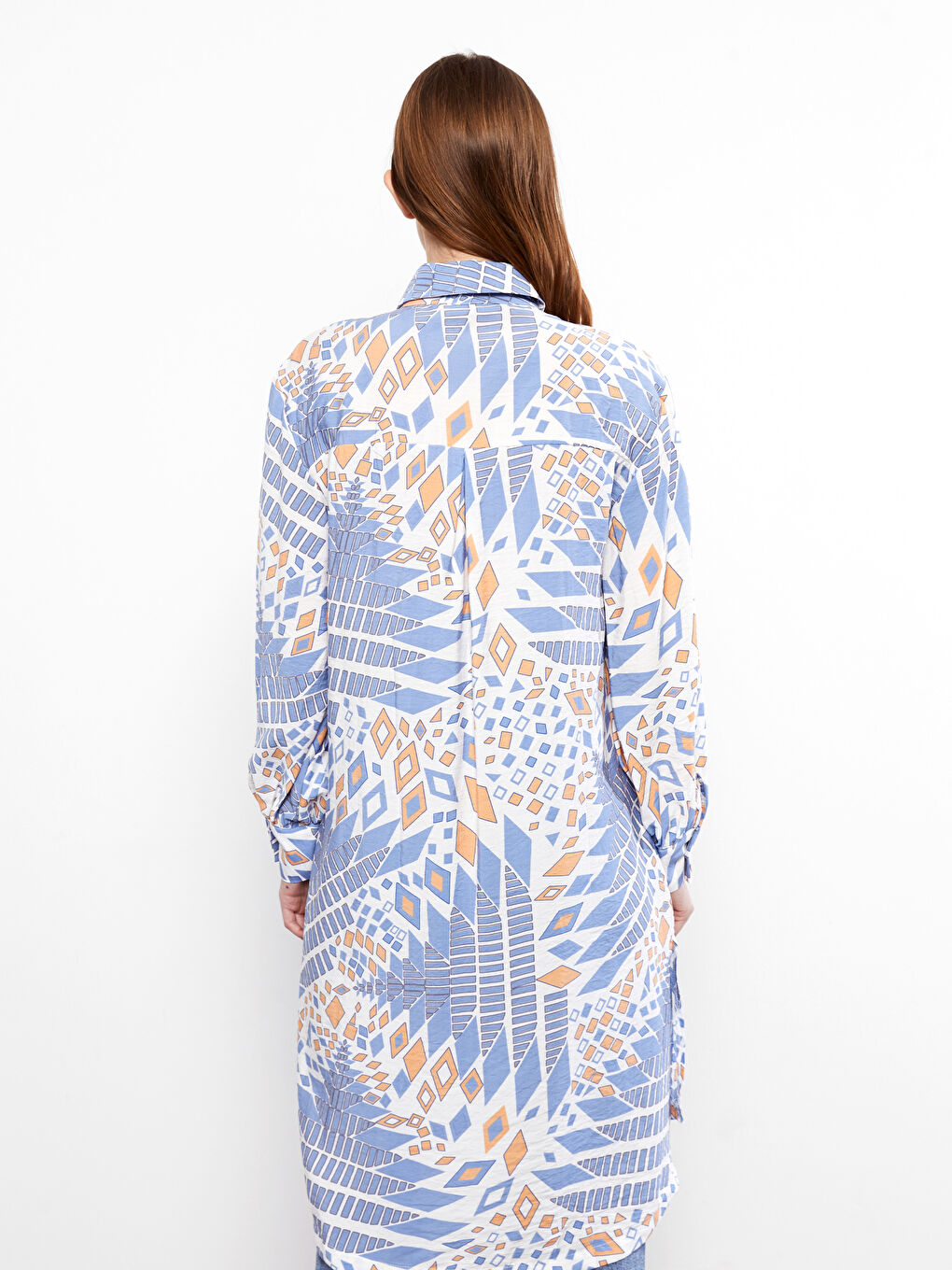 Turuncu Desenli Kadın Gömlek Tunik-4