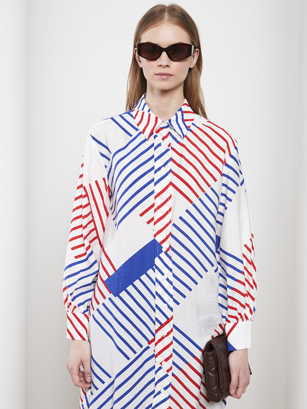 Beyaz Desenli Kadın Gömlek Tunik-2