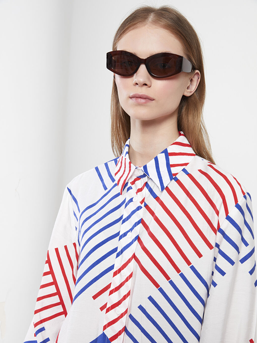 Beyaz Desenli Kadın Gömlek Tunik-3