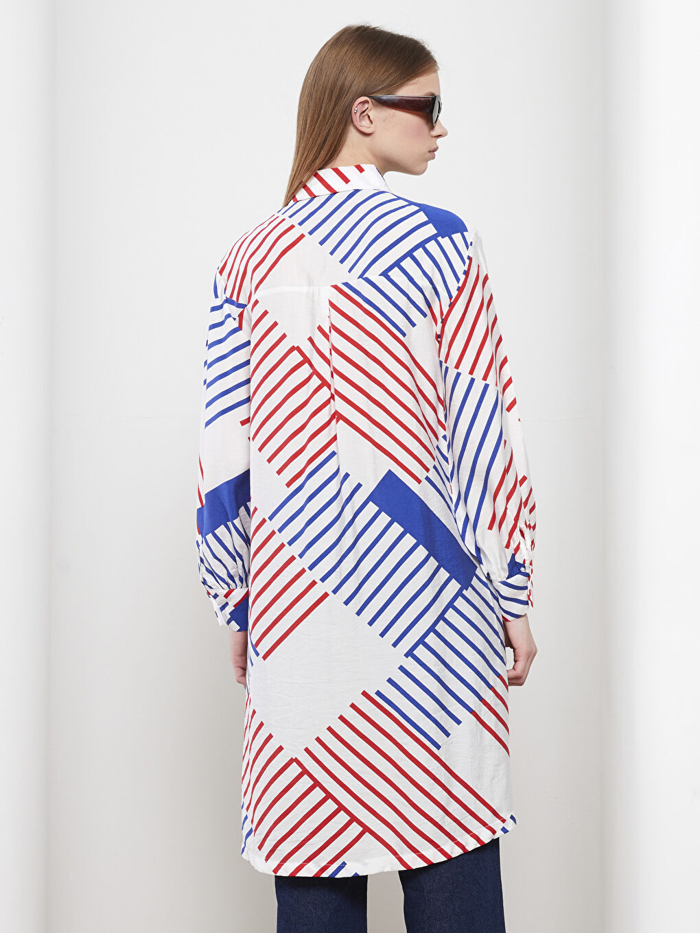 Beyaz Desenli Kadın Gömlek Tunik-4