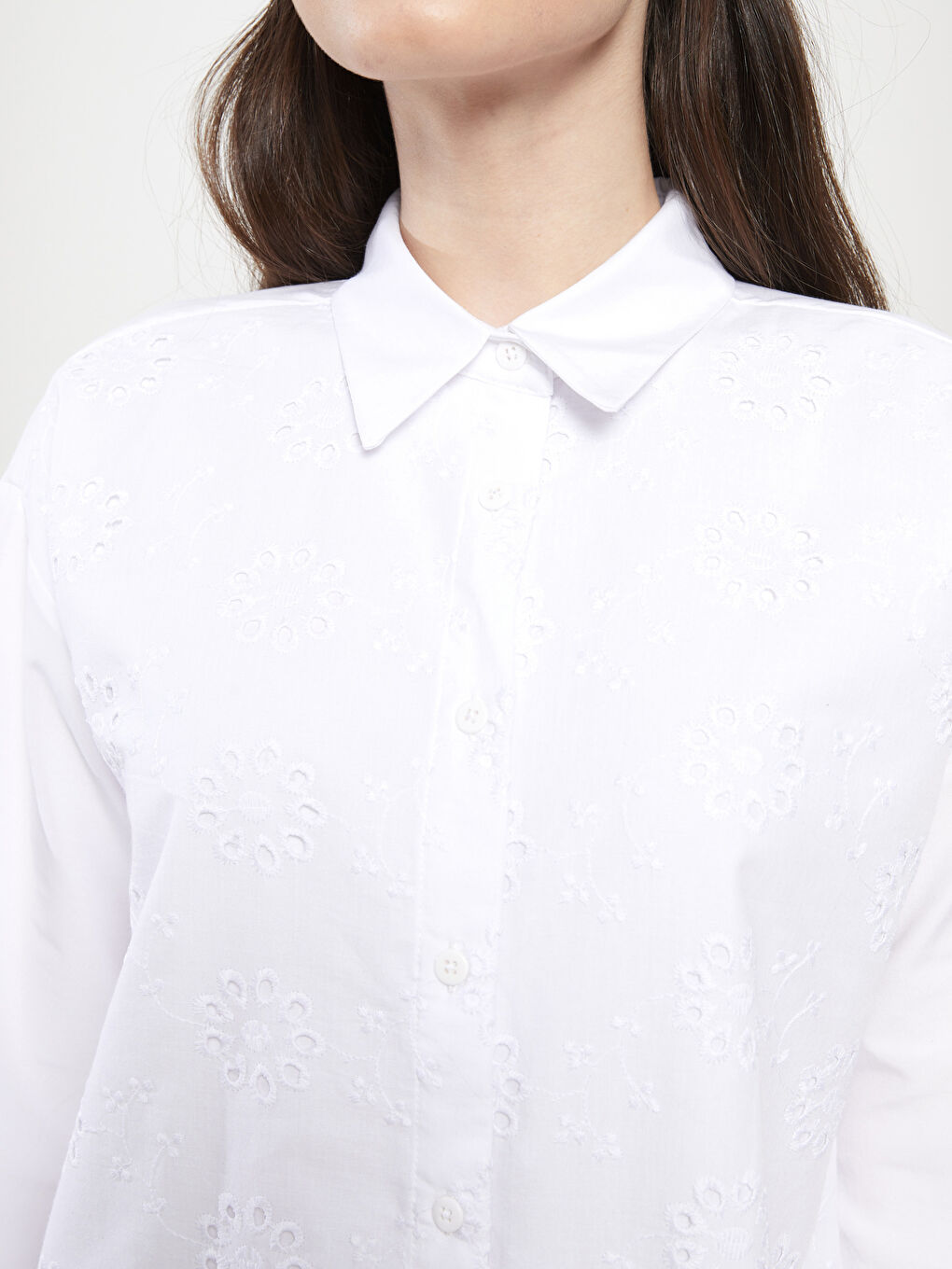 تونيك قميص بوبلين مطرز كم طويل للسيدات-2