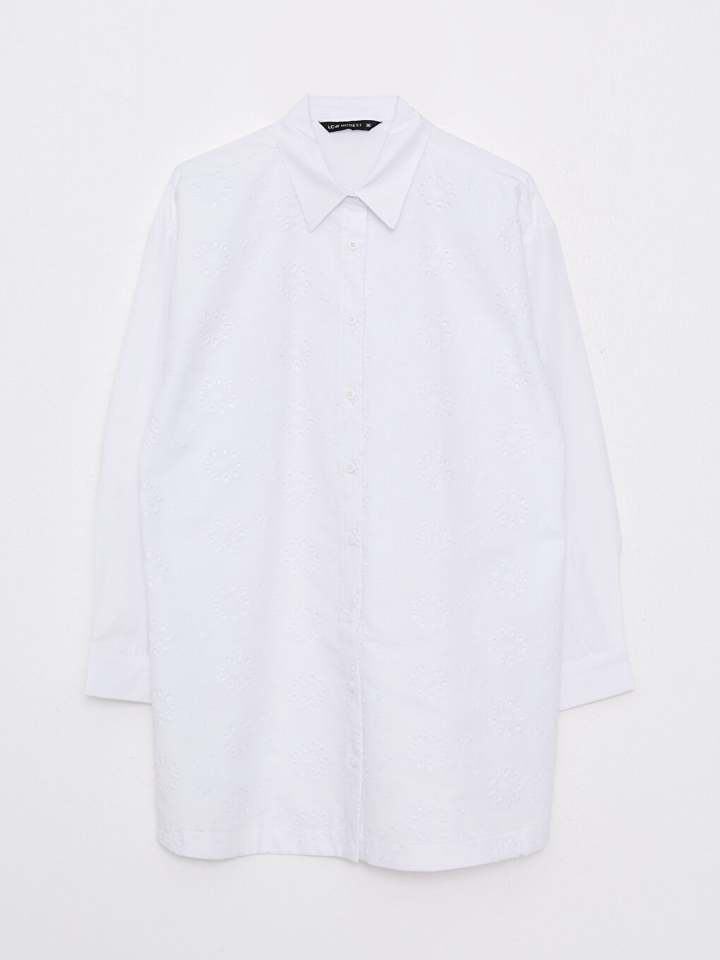 تونيك قميص بوبلين مطرز كم طويل للسيدات-4