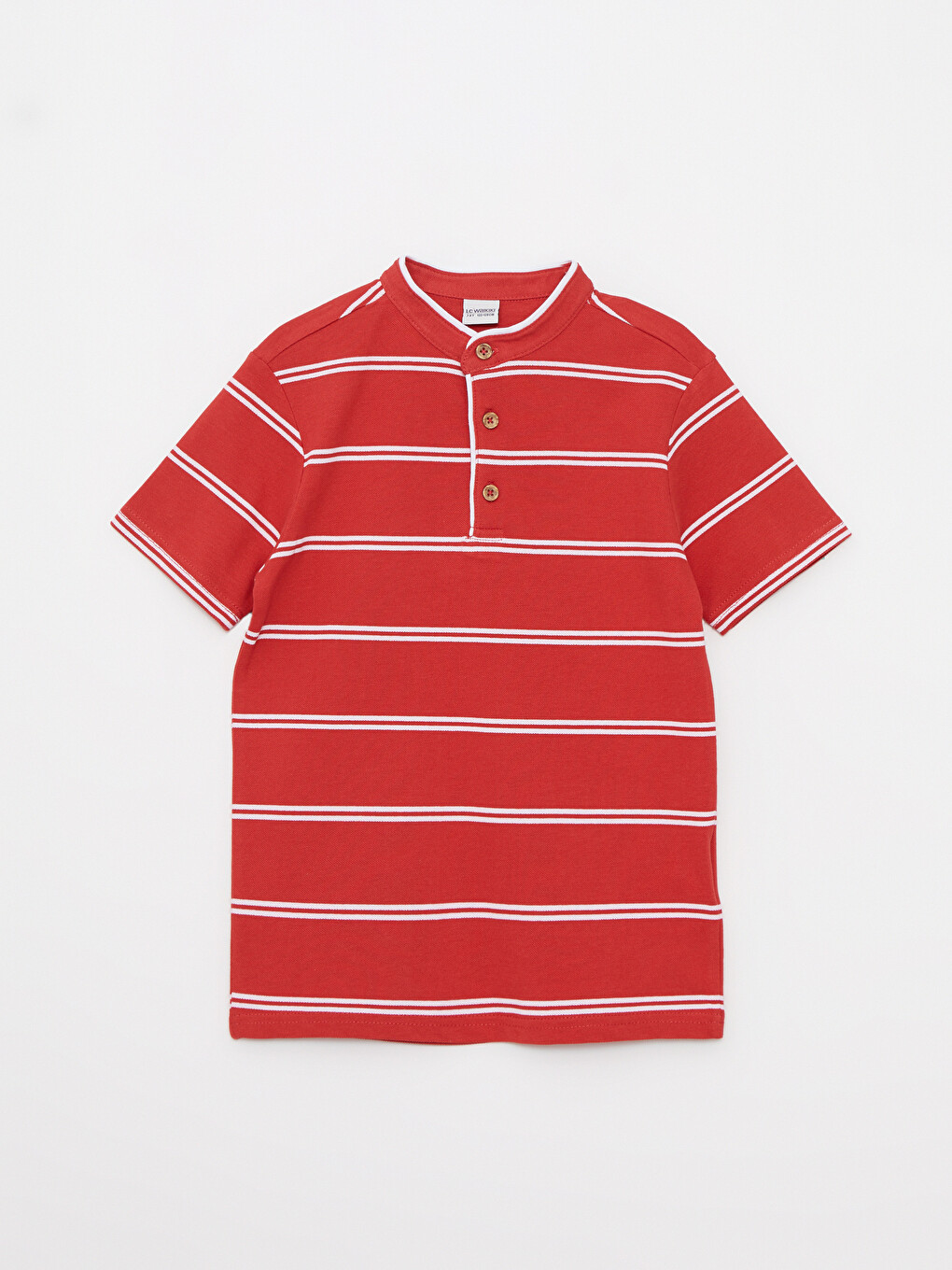 Grandad Collar Striped Short Sleeve Cotton Boy T-Shirt