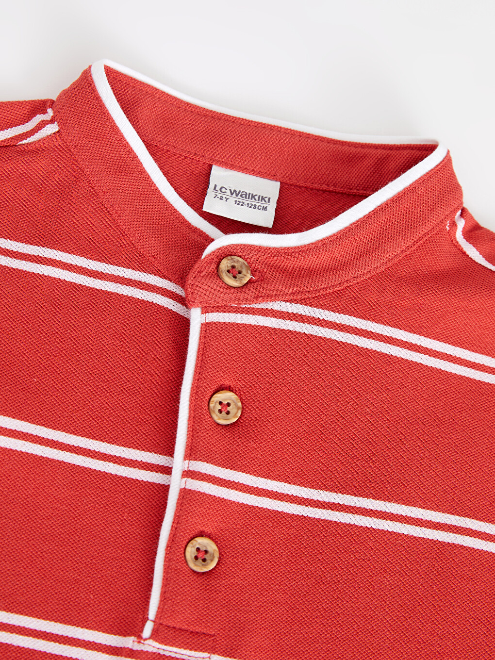 Grandad Collar Striped Short Sleeve Cotton Boy T-Shirt-1