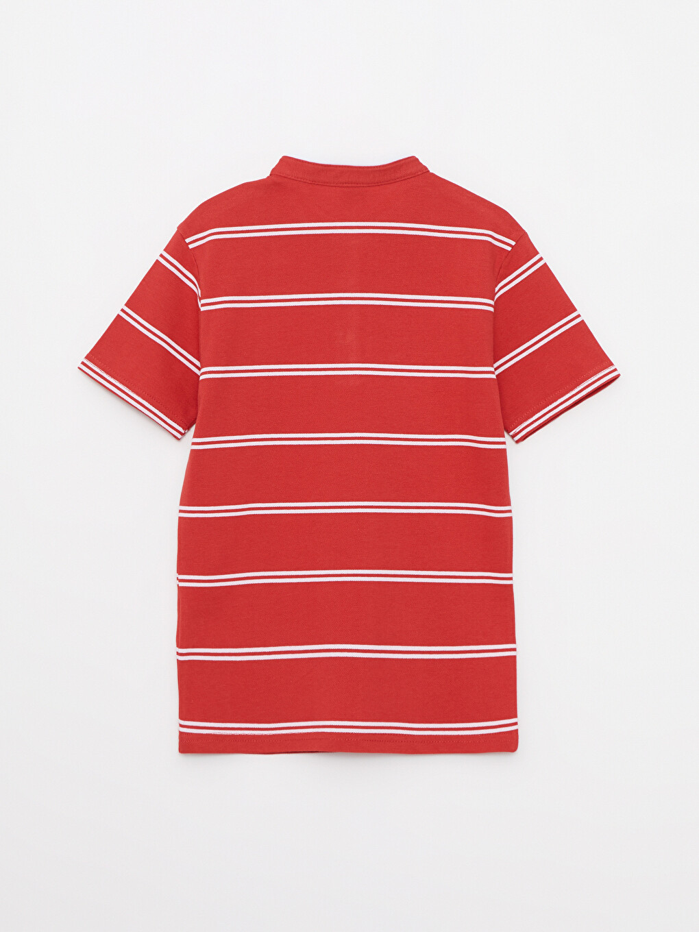 Grandad Collar Striped Short Sleeve Cotton Boy T-Shirt-2