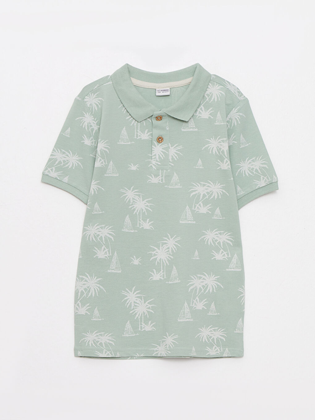 Yeşil Polo Yaka Desenli Kısa Kollu Pamuklu Erkek Çocuk Tişört