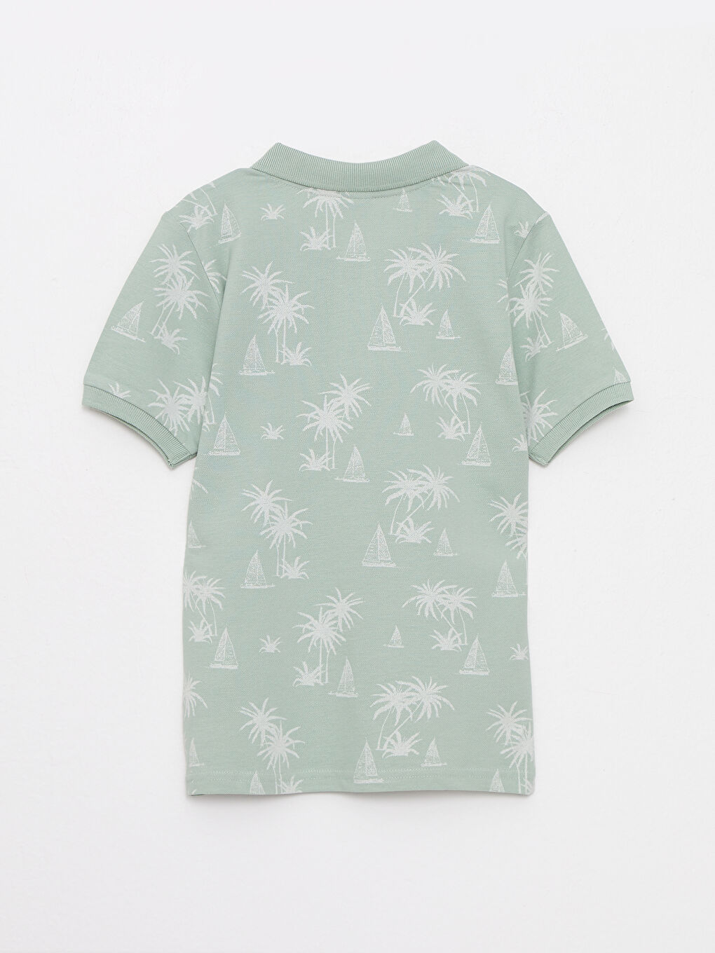 Yeşil Polo Yaka Desenli Kısa Kollu Pamuklu Erkek Çocuk Tişört-1