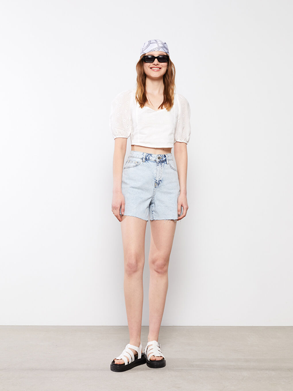 XSIDE Heart Collar Embroidered Short Sleeve Cotton Women's Blouse -S2GA59Z8-KE8