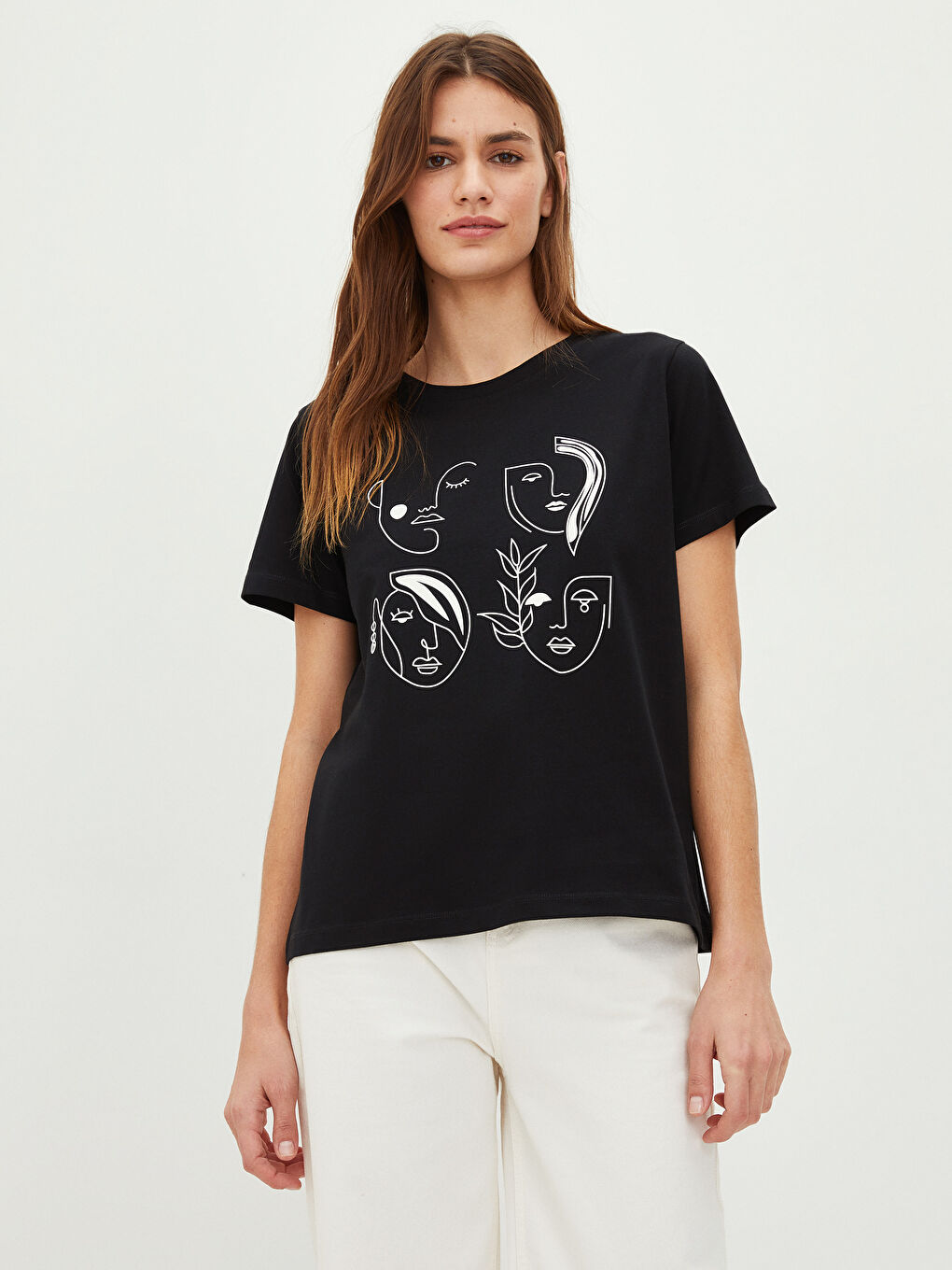 LCWAIKIKI Classic Crew Neck Printed Short Sleeve Cotton Women's T-shirt -S2GA67Z8-CVL