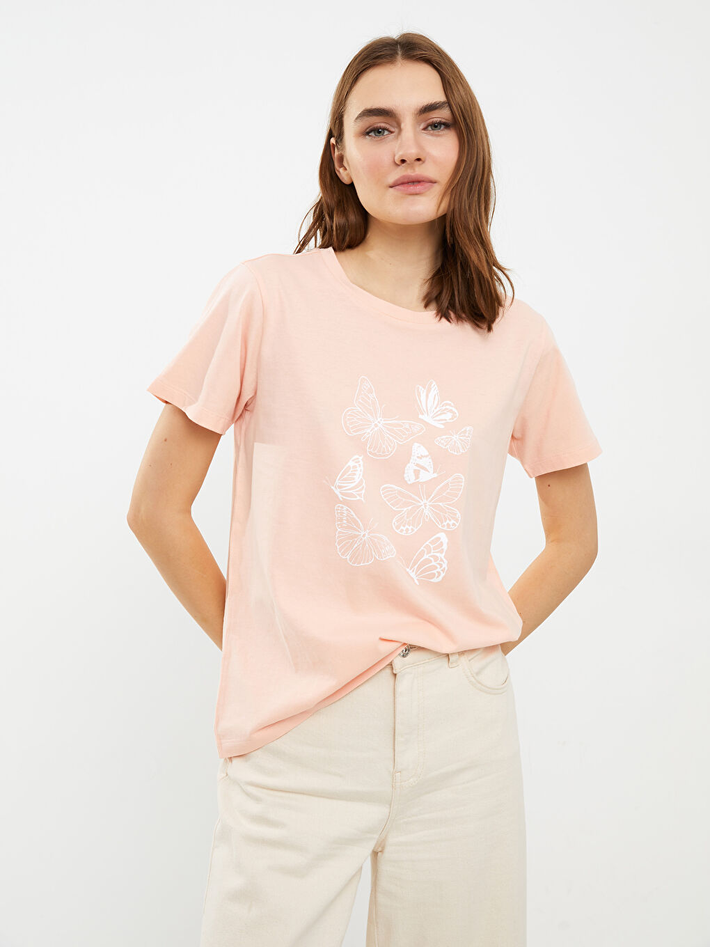 LCWAIKIKI Classic Κοντομάνικο Βαμβακερό T-shirt Γυναικείο με Στρογγυλή Λαιμόκοψη και Εκτύπωση -S2GA68Z8-G8G