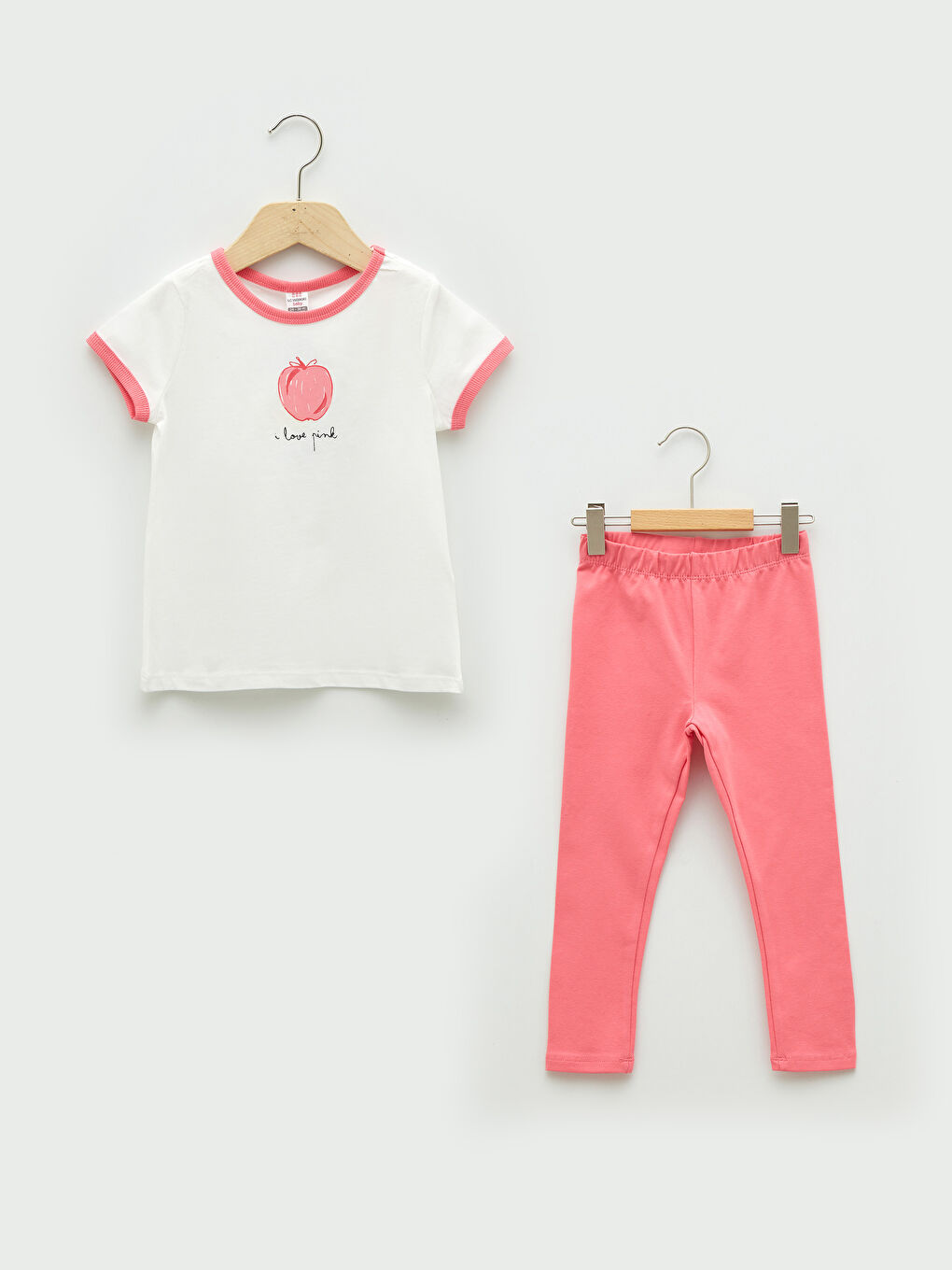 Crew Neck Short Sleeve Printed Cotton Baby Girl T-Shirt and Tights Set of 2