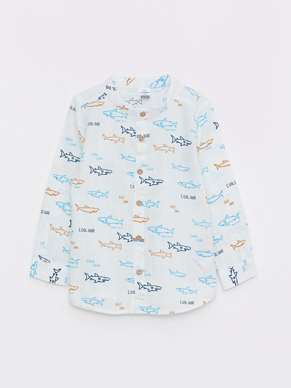 Grandad Collar Long Sleeve Patterned Baby Boy Poplin Shirt and Trousers-1