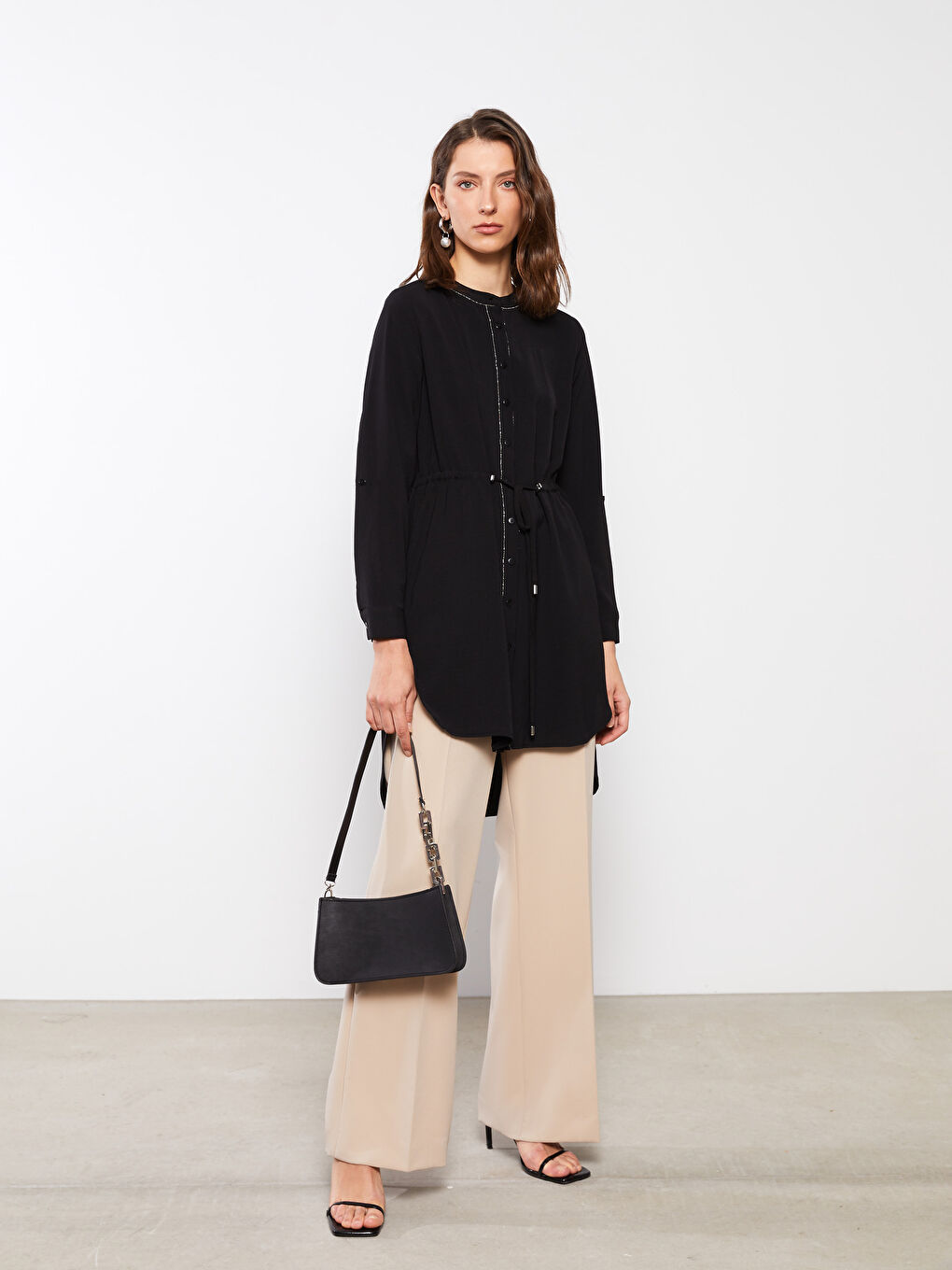 Grandad Collar Plain Long Sleeve Women's Tunic