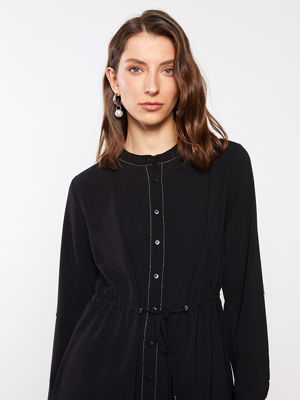 Grandad Collar Plain Long Sleeve Women's Tunic-3