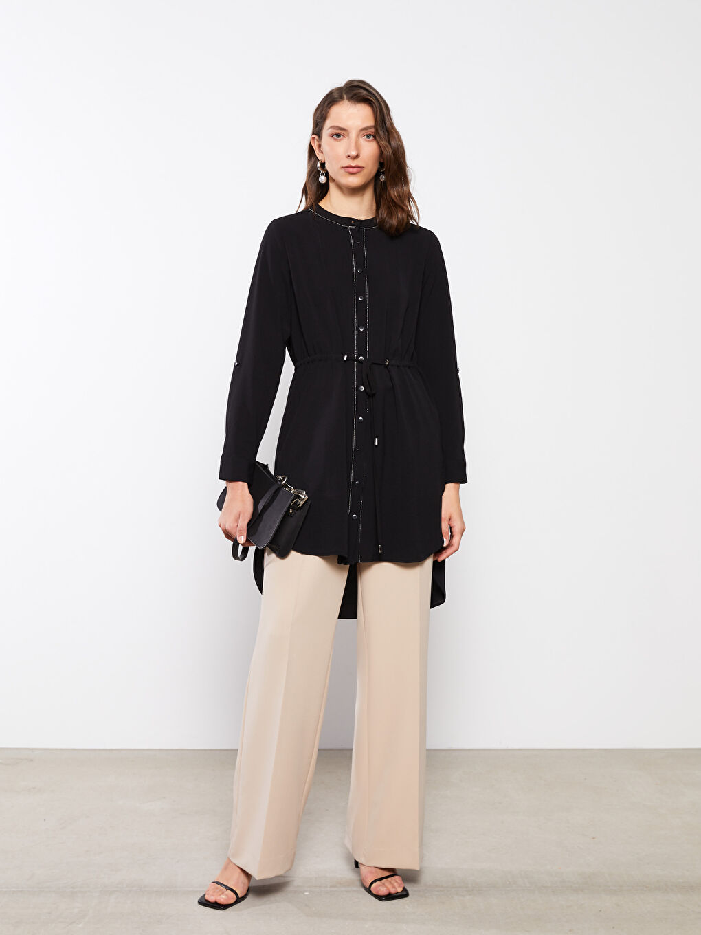 Grandad Collar Plain Long Sleeve Women's Tunic-4