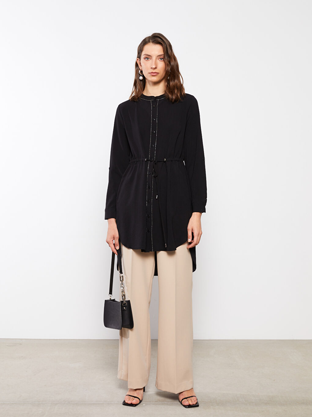 Grandad Collar Plain Long Sleeve Women's Tunic-5