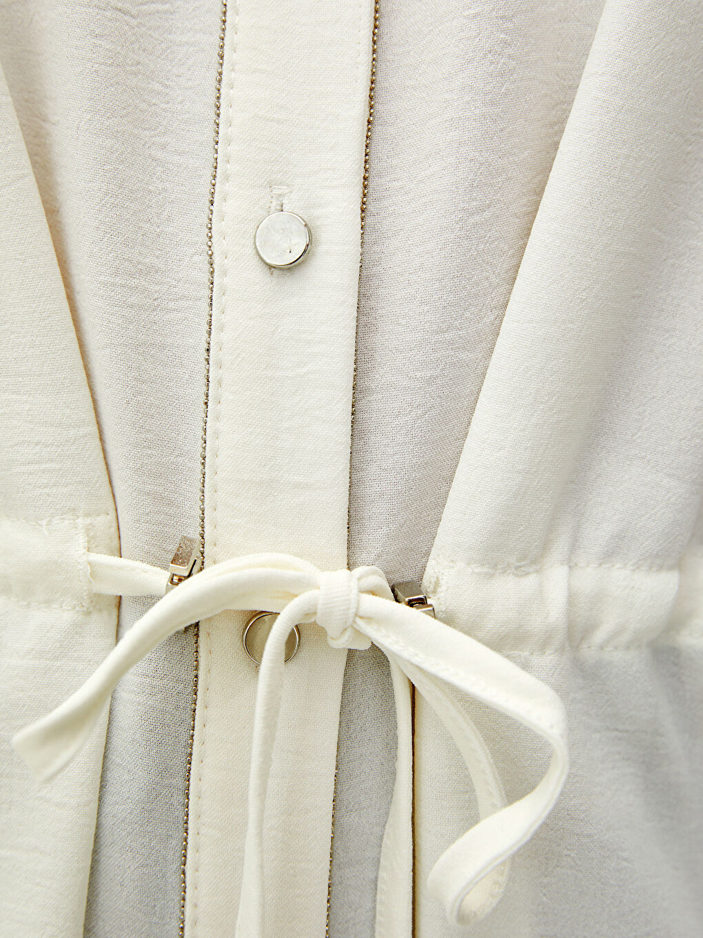 Ekru Hakim Yaka Düz Uzun Kollu Kadın Tunik-2