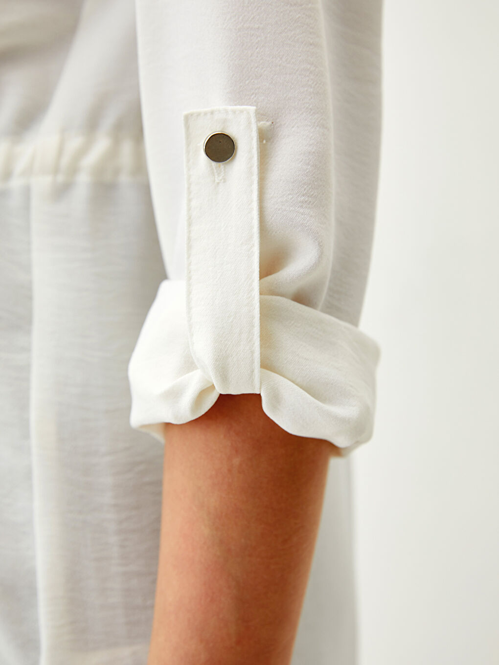 Ekru Hakim Yaka Düz Uzun Kollu Kadın Tunik-3