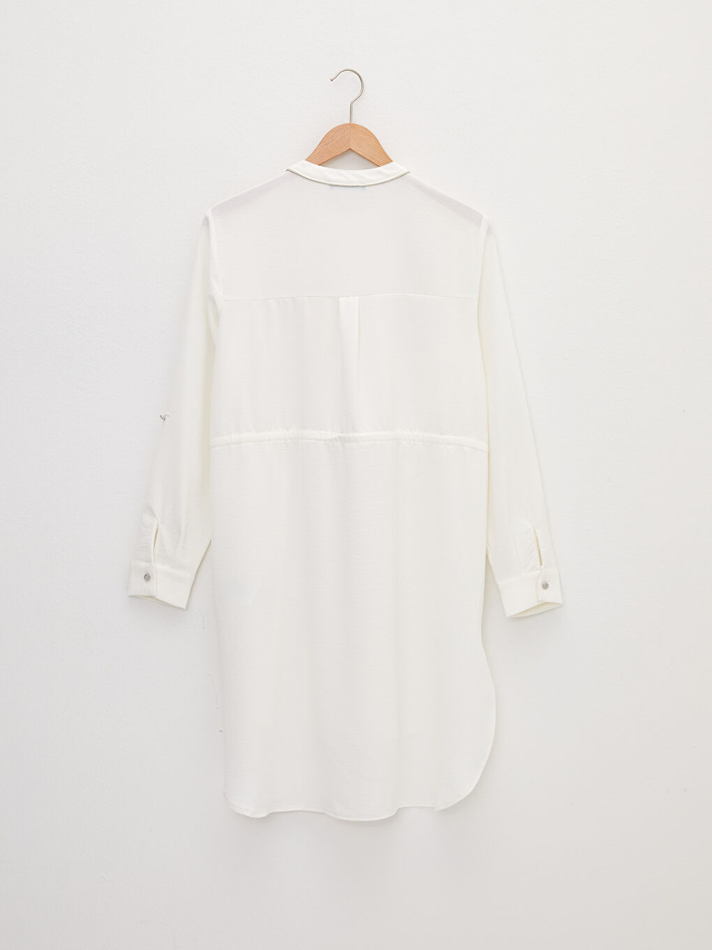 Ekru Hakim Yaka Düz Uzun Kollu Kadın Tunik-7