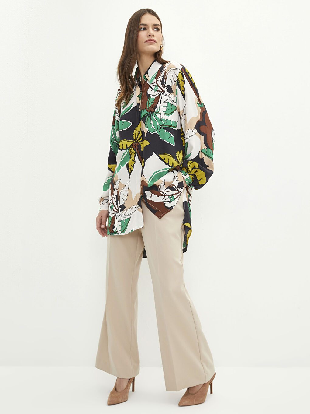 قميص تونيك نسائي كم طويل مطبوع فيسكوز-2