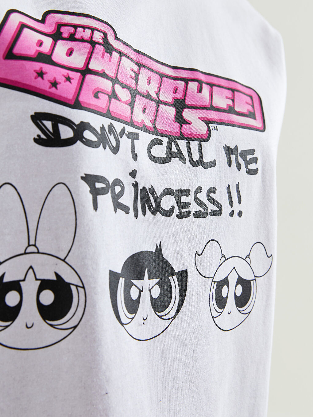 Tricou din Bumbac cu Mânecă Scurtă Imprimat Powerpuff Girls pentru Femei cu Guler Rotund-3